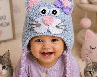 Crochet Kitty Hat, Kitty Cat Costume, Baby Halloween Costume, Newborn Photo Prop, Toddler Kitty Hat, Winter Baby Hat - MADE TO ORDER