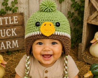 Crochet Mallard Duck Hat, Duck Halloween Costume, Newborn Photo Prop, Toddler Duck Hat, Baby Halloween Costume, Winter Hat