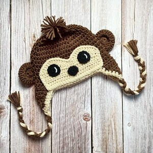 Crochet Monkey Hat, Newborn Photo Prop, Baby Shower Gift, Halloween Costume, Crochet Baby Hat, Toddler Hat, Winter Hat