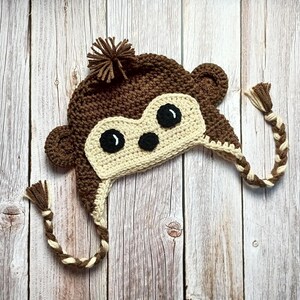 Crochet Monkey Hat, Newborn Photo Prop, Baby Shower Gift, Halloween Costume, Crochet Baby Hat, Toddler Hat, Winter Hat