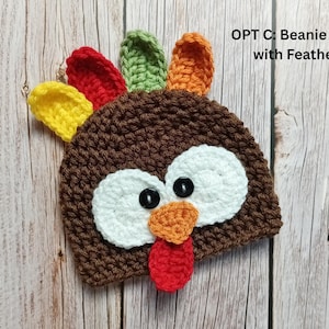 Baby Turkey Crochet Hat, Newborn Photo Prop, Turkey Costume, Hats for Fall, Newborn Turkey Hat, Turkey Beanie, Thanksgiving Photo Prop OPT C: Beanie-Fthrs