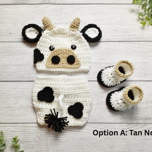 Cow Hat and Diaper Cover - Newborn Photo Prop - Farm Nursery -  Baby Shower Gift - Coming Home Outfit - Crochet Baby Hat - Crochet Booties