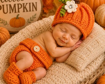 Baby Pumpkin Crochet Hat and Diaper Cover - Baby Photo Prop - Baby Pumpkin Outfit - Baby Pumpkin Set - Baby Halloween Set - Newborn Pumpkin