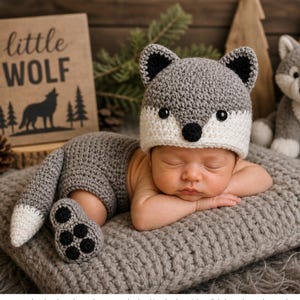 Baby Grey Wolf Outfit, Halloween Costume, Newborn Baby Outfit, Newborn Photo Prop, Woodland Nursery Decor, Baby Shower Gift, MADE TO ORDER