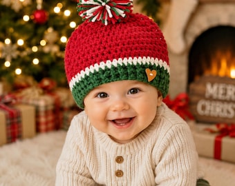 Christmas Baby Hat, Toddler Beanie,  Newborn Christmas Hat, My 1st Christmas Hat, Christmas Photo Prop, Crochet Baby Santa Hat