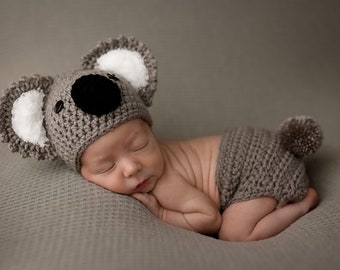 Baby Koala Bear Hat and Diaper Cover - Baby Photo Prop - Baby Shower Gift - Baby Koala Hat - Available in 0 to 6 Months - Any Color Combo