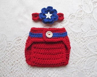 Baby 4th of July Headband and Diaper Cover - 4th of July Photo Prop - 4th of July Baby - Photo Prop - Patriotic Set - Baby Girl Set