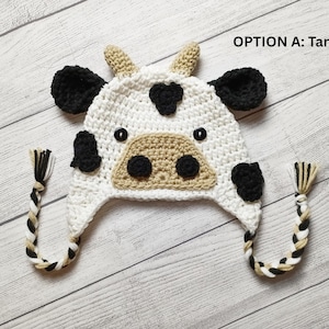 Crochet Cow Hat, Cow Costume, Halloween Costume, Newborn Photo Prop, Toddler Cow Hat, Baby Halloween Costume, Winter Hat, Baby Cow Hat