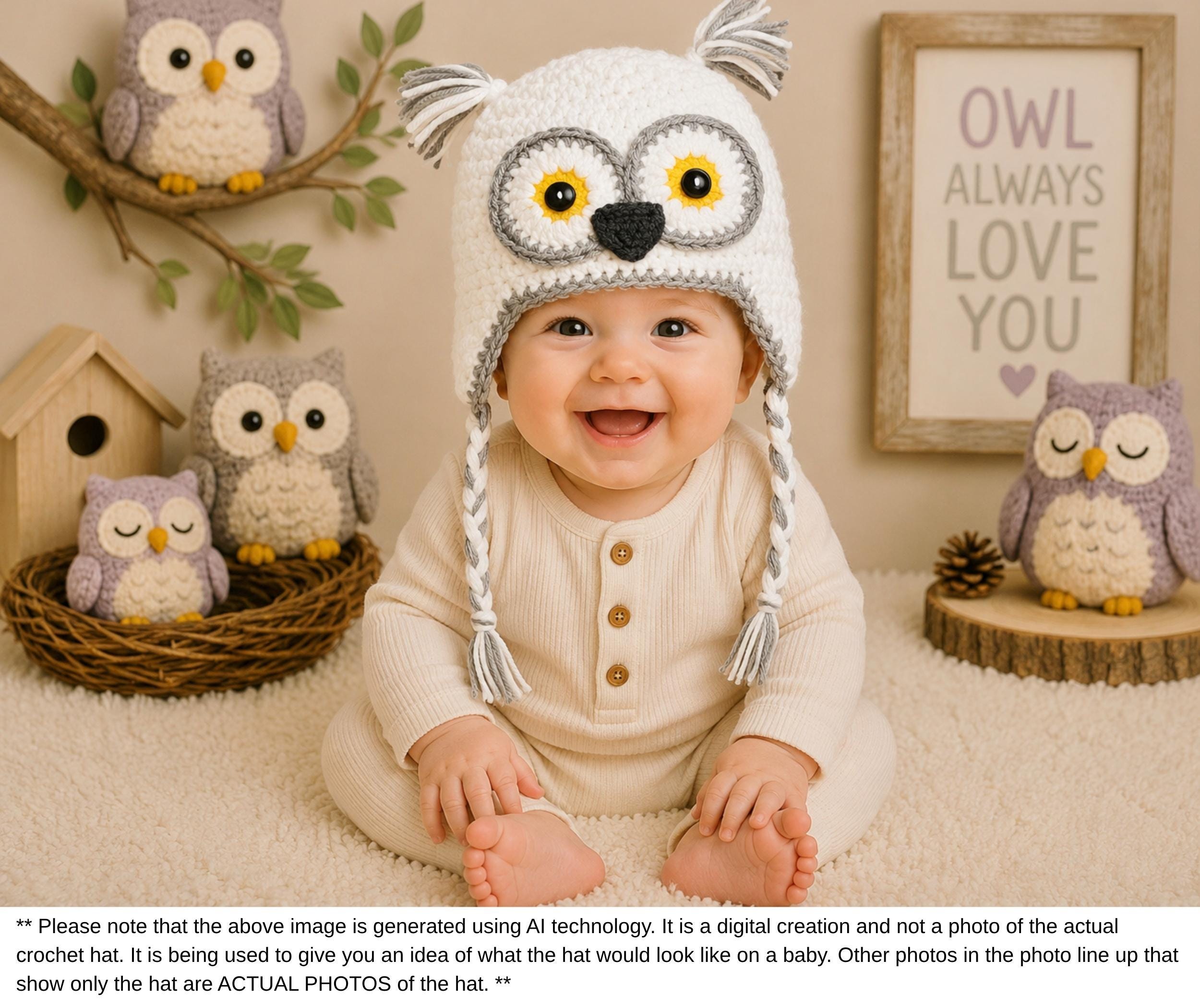 Crochet White Owl Hat, Owl Costume, Newborn Photo Prop, Baby Halloween Costume, Toddler Owl Hat, Owl