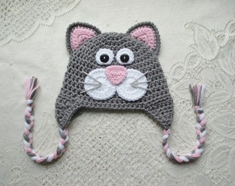 Crochet Kitty Hat, Kitty Cat Costume, Baby Halloween Costume, Newborn Photo Prop, Toddler Kitty Hat, Winter Baby Hat - MADE TO ORDER