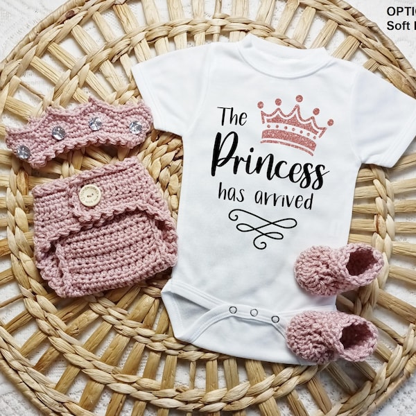 Baby Princess Crochet Outfit - Princess Has Arrived - Crochet Princess Crown - Baby Shower Gift - Coming Home Outfit - Newborn Photo Prop
