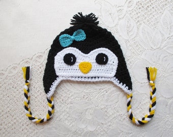 READY TO SHIP - 1 to 3 Year Size - White Full Face Crochet Penguin Hat - Winter Hat - Photo Prop - Animal Hat - Crochet Hat
