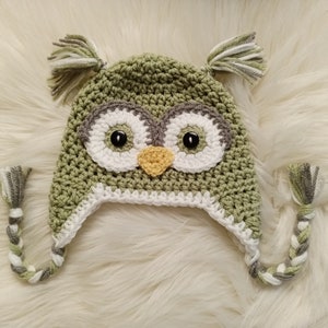 Sage Green and Grey Crochet Owl Hat - Winter Hat - Photo Prop - Crochet Hat - Owl Hat - Available in Any Color Combination