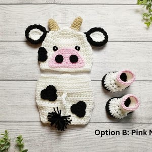 Cow Hat and Diaper Cover - Newborn Photo Prop - Farm Nursery -  Baby Shower Gift - Coming Home Outfit - Crochet Baby Hat - Crochet Booties