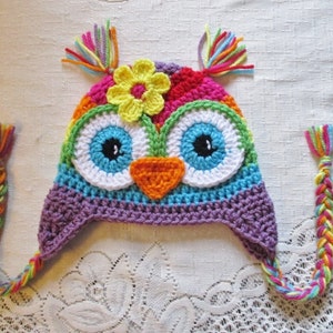 Rainbow Striped Crochet Owl Hat - Winter Hat - Photo Prop - Owl Hat - Animal Hat - Available in Any Color Combination