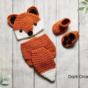 Baby Red Fox Hat and Diaper Cover, Fox Halloween Costume, Crochet Animal Hat, Newborn Photo Prop, Woodland Nursery, Baby Shower Gift immagine 2