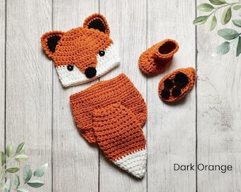 Baby Red Fox Hat and Diaper Cover, Fox Halloween Costume, Crochet Animal Hat, Newborn Photo Prop, Woodland Nursery, Baby Shower Gift