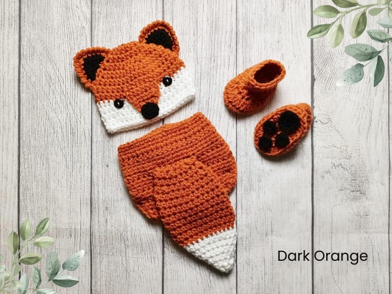 Baby Red Fox Hat and Diaper Cover, Fox Halloween Costume, Crochet Animal Hat, Newborn Photo Prop, Woodland Nursery, Baby Shower Gift