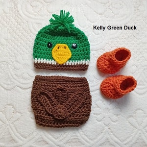Petit Bebe Knits Baby Boys Blue Check Crochet Mallard Duck Diaper Set main image 0