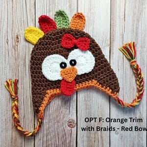 Baby Turkey Crochet Hat, Newborn Photo Prop, Turkey Costume, Hats for Fall, Newborn Turkey Hat, Turkey Beanie, Thanksgiving Photo Prop OPT F: Orange - Bow