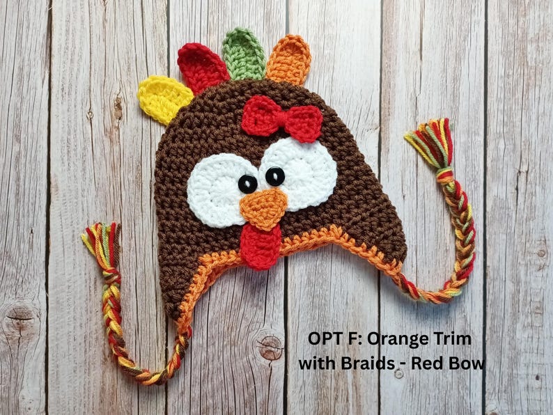 Baby Turkey Crochet Hat, Newborn Photo Prop, Turkey Costume, Hats for Fall, Newborn Turkey Hat, Turkey Beanie, Thanksgiving Photo Prop OPT F: Orange - Bow