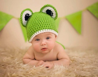 Crochet Frog Beanie Hat - Winter Hat - Photo Prop - Animal Hat - Frog Hat - Baby Frog Hat - Available in Any Color Combination