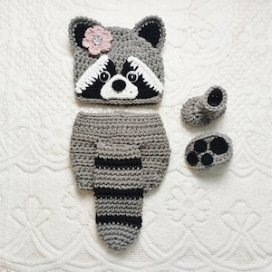 Baby Raccoon Hat and Diaper Cover, Newborn Halloween Costume, Crochet Animal Hat, Newborn Photo Prop, Woodland Nursery, Baby Shower Gift
