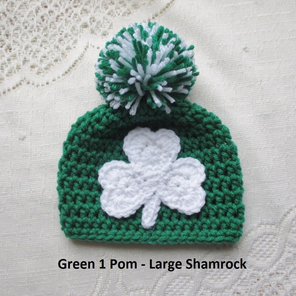 St Patricks Day Hat - St Patricks Photo Prop - St Patricks Baby - Winter Hat - Leprechaun Hat - Shamrock - Available in Any Color Combo