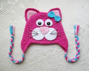 Crochet Kitty Hat, Kitty Cat Costume, Baby Halloween Costume, Newborn Photo Prop, Toddler Kitty Hat, Winter Baby Hat - MADE TO ORDER