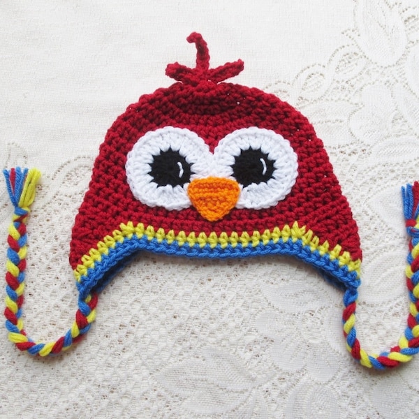 Red Crochet Parrot Hat - Winter Hat - Photo Prop - Animal Hat - Crochet Hat - Bird Hat - Available in Any Color Combination