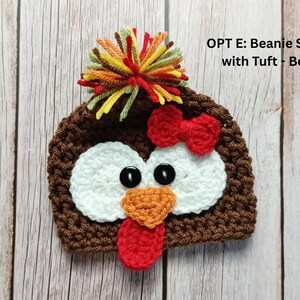 Baby Turkey Crochet Hat, Newborn Photo Prop, Turkey Costume, Hats for Fall, Newborn Turkey Hat, Turkey Beanie, Thanksgiving Photo Prop OPT E: Beanie-Bow