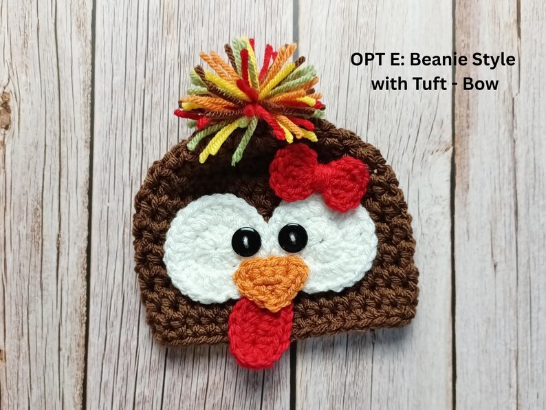 Baby Turkey Crochet Hat, Newborn Photo Prop, Turkey Costume, Hats for Fall, Newborn Turkey Hat, Turkey Beanie, Thanksgiving Photo Prop OPT E: Beanie-Bow