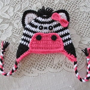 Crochet Zebra Hat - Winter Hat - Photo Prop - Animal Hat - Crochet Hat - Handmade - Available in Baby to 5 Years