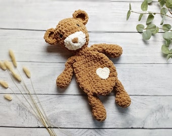 Bear Snuggler Lovey - Baby Bear Snuggler - Bear Nursery Decor - Comfort Animal - Baby Cuddle Blanket - Baby Lovey Toy - Baby Shower Gift