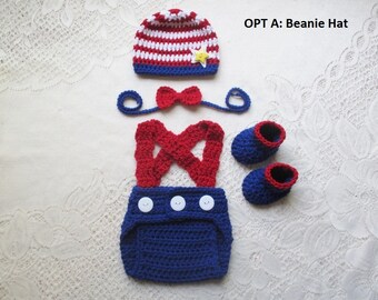 Baby 4th of July Hat and Diaper Cover - 4th of July Photo Prop - 4th of July Baby - Crochet Baby Hat - Baby Outfit - Photo Prop - Patriotic