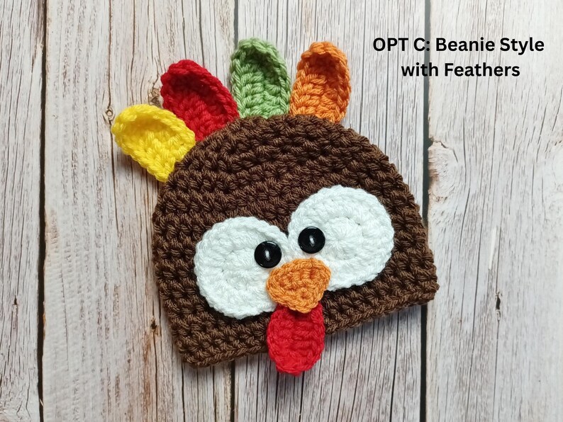 Baby Turkey Crochet Hat, Newborn Photo Prop, Turkey Costume, Hats for Fall, Newborn Turkey Hat, Turkey Beanie, Thanksgiving Photo Prop OPT C: Beanie-Fthrs