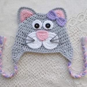 Crochet Kitty Cat Hat - Winter Hat - Photo Prop - Animal Hat - Crochet Hat - Kitty Hat - Cat Hat - Handmade - Avail in Any Color Combination