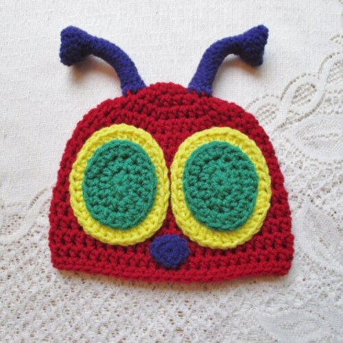 Crochet Bug Hat with Dark Purple Antenna - Winter Hat - Photo Prop - Crochet Hat - Animal Hat - Available in Any Color Combination