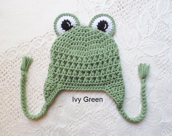 READY TO SHIP - 5 Year to Teen Size - Crochet Frog Hat - Winter Hat - Photo Prop - Animal Hat - Frog Hat - Baby Frog Hat