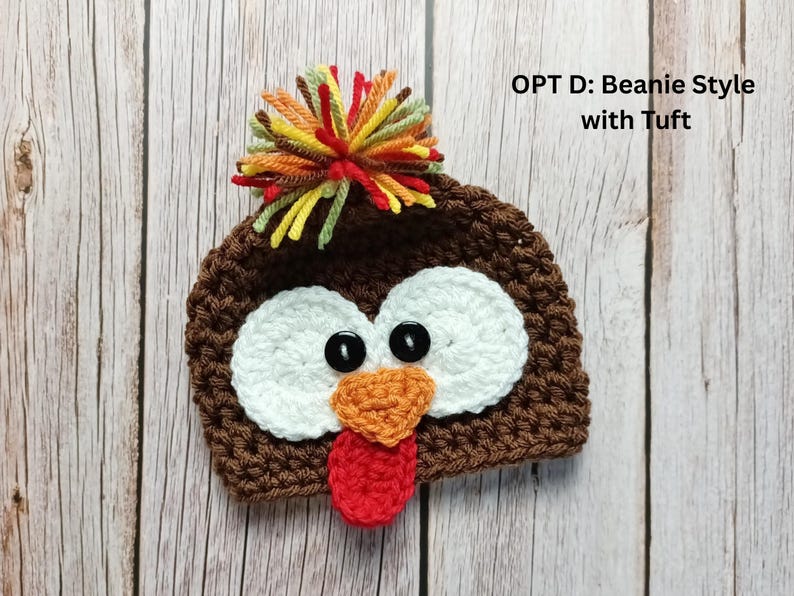 Baby Turkey Crochet Hat, Newborn Photo Prop, Turkey Costume, Hats for Fall, Newborn Turkey Hat, Turkey Beanie, Thanksgiving Photo Prop OPT D: Beanie-Tuft