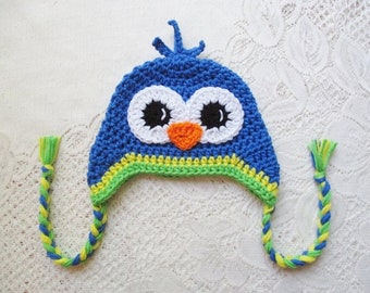 READY TO SHIP - 6 to 12 Month Size - Blue Crochet Parrot Hat - Winter Hat - Photo Prop - Animal Hat - Crochet Hat - Bird Hat