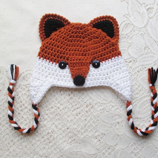 Red Fox Crochet Hat - Wildlife Animal - Winter Hat - Photo Prop - Crochet Hat - Baby Hat - Available in Any Color Combination