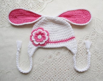 READY TO SHIP - 1 to 3 Year Size - White Easter Bunny Crochet Hat - Photo Prop - Winter Hat - Animal Hat - Crochet Hat - Easter Hat