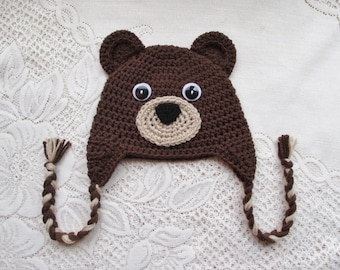 Brown Bear Crochet Hat - Black Bear Crochet Hat - Winter Hat - Photo Prop - Animal Hat - Bear Hat - Available in Any Color Combination