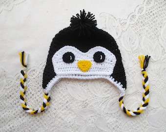 READY TO SHIP - 3 to 6 Month Size - White Full Face Crochet Penguin Hat - Winter Hat - Photo Prop - Animal Hat - Crochet Hat