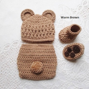 Baby Bear Crochet Hat and Diaper Cover, Newborn Bear Outfit, Baby Photo Prop Outfit, Halloween Costume, Baby Shower Gift, Baby Bear Hat