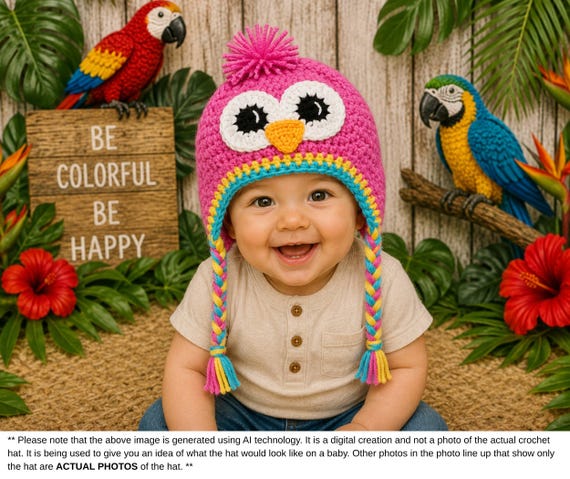 Crochet Parrot Hat, Halloween Costume, Newborn Photo Prop, Toddler Hat, Newborn Halloween Costume, Winter Hat