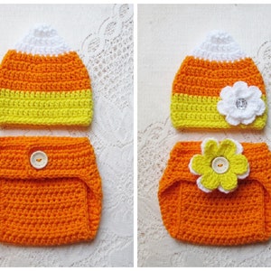 Baby Candy Corn Crochet Hat and Diaper Cover - Baby Photo Prop - Candy Corn Outfit - Candy Corn Hat - Baby Halloween Set - 0 to 6 Month Size