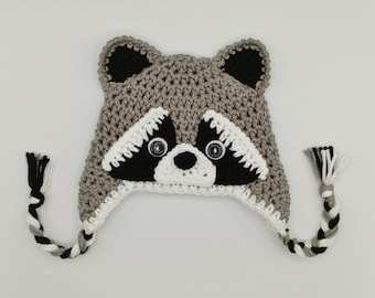 Crochet Raccoon Hat - Winter Hat - Photo Prop - Baby Hat - Woodland Animal - Animal Hat - Available in Any Color Combination