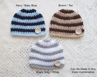 Crochet Baby Hat - Baby Boy Hat - Baby Button Hat - Winter Hat - Newborn Hat - Baby Beanie - Preemie Hat - Available in Any Color Combo